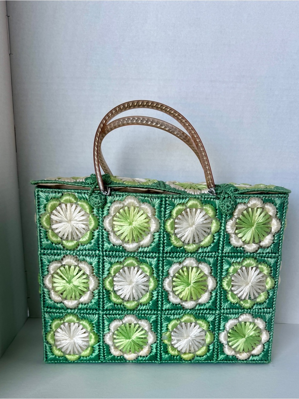 Green Crochet Floral Tote Bag- GrandmaChic